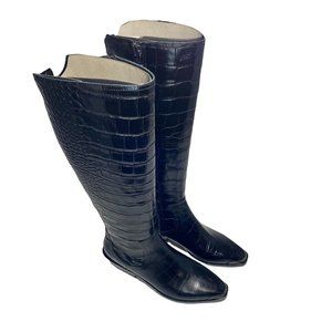 Sigerson Morrison Womens Jaden Black Leather Croc Riding Boot Mid Calf Size 36.5